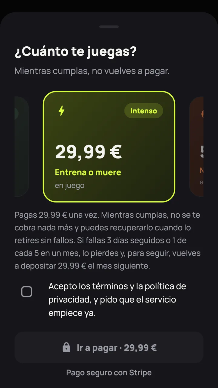 Pantalla de foko para elegir cuánto te juegas.
